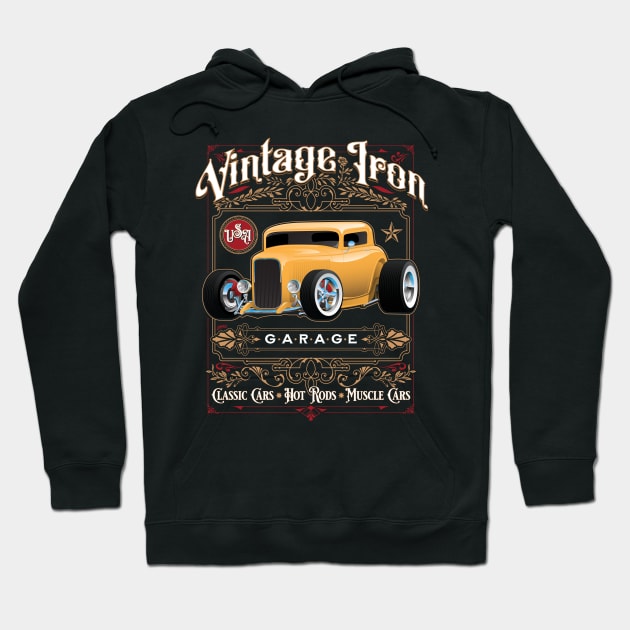 Cool Classic Retro Vintage Iron Thirties Style Hot Rod Car Hoodie by hobrath